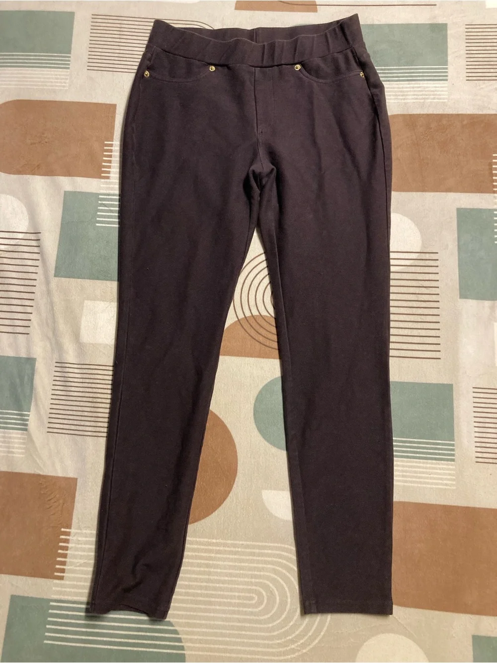 Michael Kors Chocolate Brown Slim Stretch Pants with Gold-Tone Accents